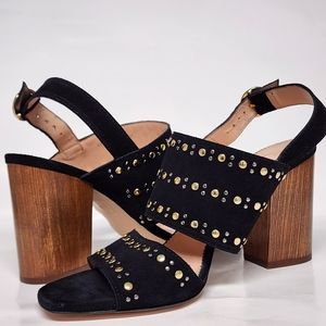 J. Crew suede wood heel sling backs